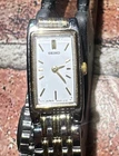 Seiko Tank Watch Women 13mm White Dial Two Tone Rectangle 2e20-7021