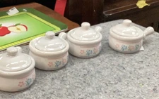 4 Crock Soup Bowls Pink Blue Floral Cottagecore c3