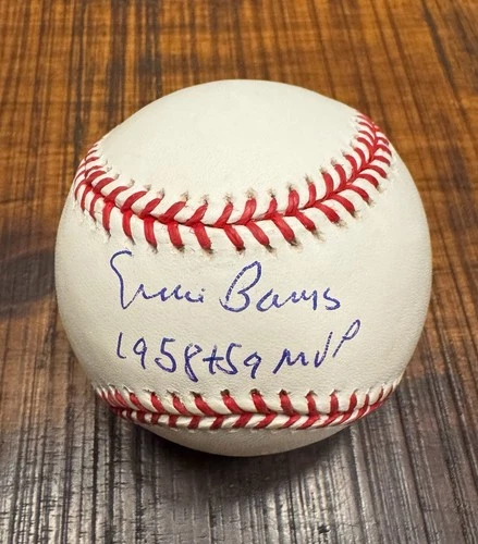 ERNIE BANKS SIGNED AUTOGRAPHED OML BASEBALL W/ ‘58 & ‘59 MVP INSCRIPTION PSA COA
