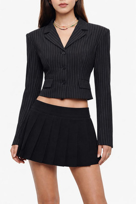 Lioness Lune Pinstripe Blazer Women s XS - Black Cropped Stretch Jacket NWT $89