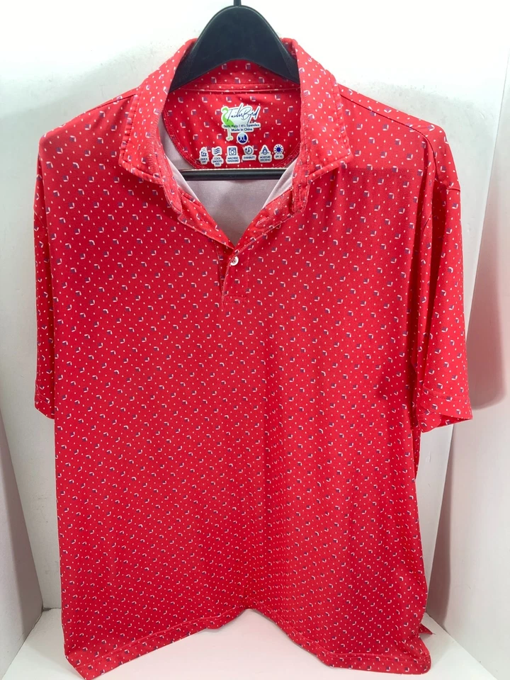 Camisa Polo Tailor Byrd Para Hombres XL Roja Floral Golf Rendimiento Absorbe Humedad FPS Foto 3 de 4