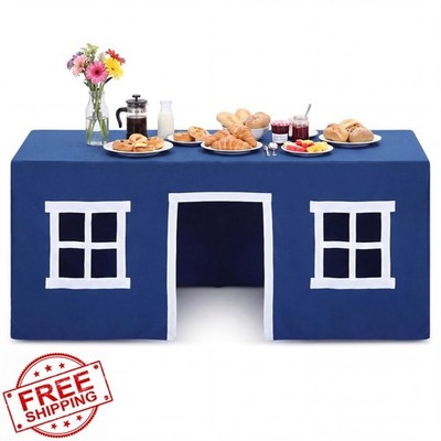 Oudain Blue White Cottage Tablecloth Playhouse Tent Kid Fort Cover