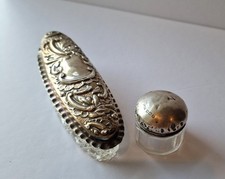 Antique Sterling Silver & Cut Glass Vanity Jars – Birmingham 1912, Floral Lids