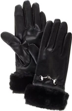 Collection 18 Faux Leather Fur Cuff Glove Tech Touch Black S NEW (415)