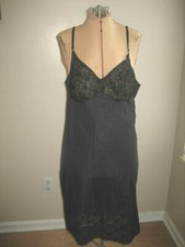 FORMFIT ROGERS Black Full Slip, Lace Over Sheer Bodice, Wide Hem - Size 38
