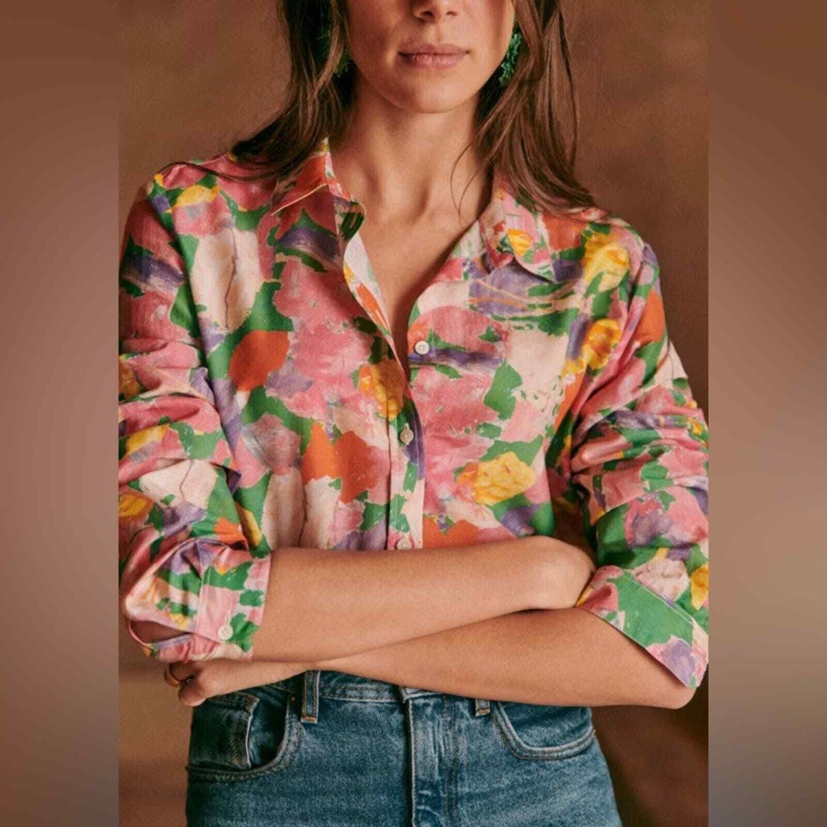 Sezane Pierro Shirt x Geoffroy Pithon Pink Green Abstract