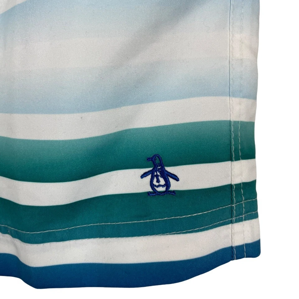 Penguin Munsing Wear Men's Size 31 Teal White Striped Swim Trunks - Image 2 of 4