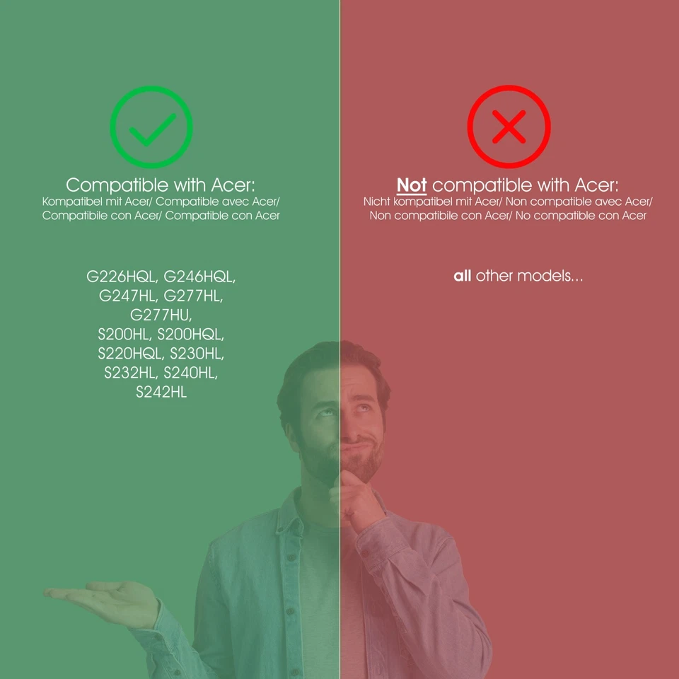 VESA Adapter für ACER G226HQL, G246HQL, S240HL Monitor - 75x75mm - Bild 2 von 4