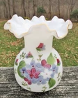 Consolidated Milk Glass Vase Hand Painted Violets Ruffled 1945-1954 Vintage