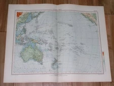 1927 VINTAGE ITALIAN PHYSICAL MAP OF OCEANIA PACIFIC OCEAN / AUSTRALIA HAWAII