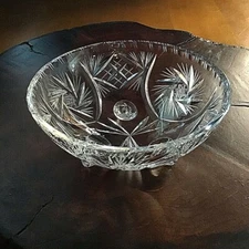 Crystal Candy Nut Dish 3 Footed Pedestal Cut Glass Star of David Bowl VTG Gift