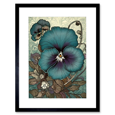 Blue and Purple Pansy Flower and Floral Patterns Framed Art Print Picture 12X16