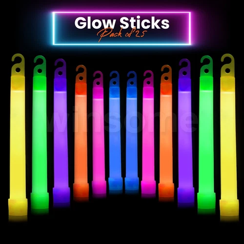 Glow Sticks Party Packs of 25 mixed Colors 6 Inches Long with Lanyard Glowsticks