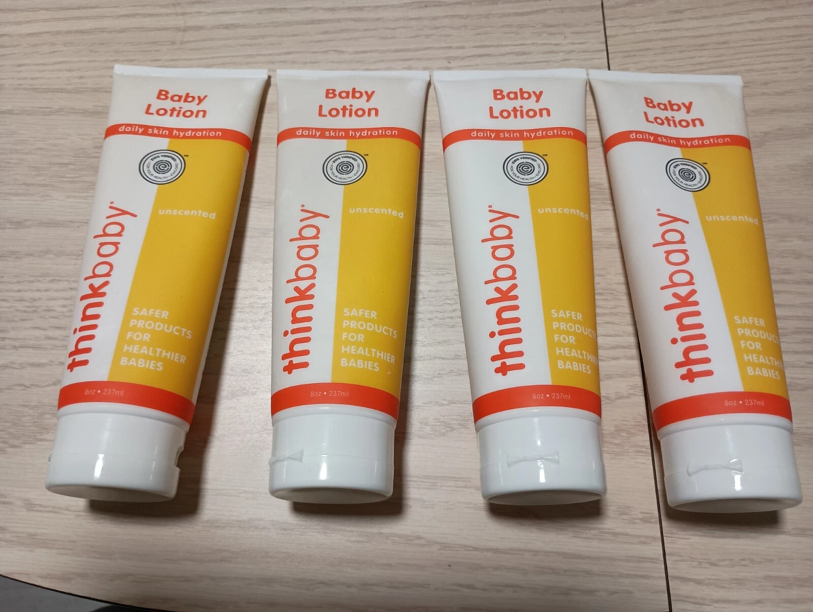 4x Thinkbaby Baby Lotions unscented, daily use 8 oz per tube, safe products