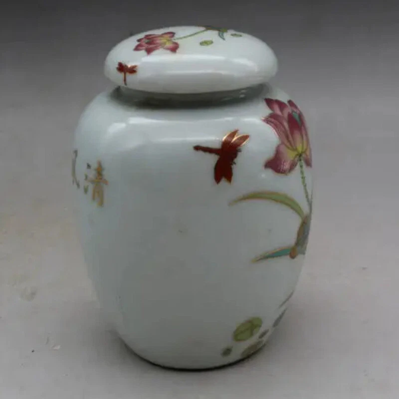 Carrito de té con diseño de flor de loto con bordes dorados de porcelana rosa familiar china de 3,9" Foto 3 de 4