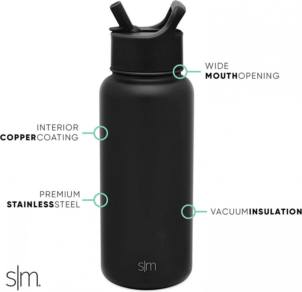 Simple Modern Water Bottle with Straw Lid Vacuum Insulated 32oz, -Marble