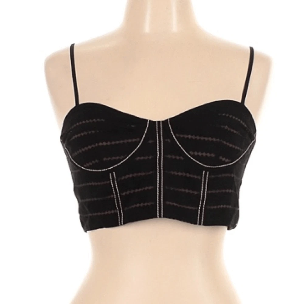 Fleur Du Mal Black Silk Bustier Top Pink Trim Large eBay