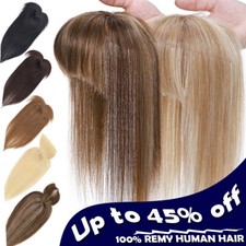 Topper Hairpiece with BANGS Real Remy Human Hair Extensions Clip In Silk Base US