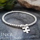 Inka 925 Sterling Silver stretch bead Stacking Bracelet with Autism puzzle charm