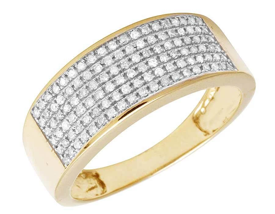 Men's 6 Row Pave Diamond Band Ring 10k Yellow Gold 0.35 ct 9MM