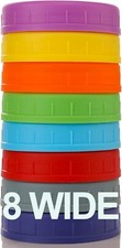 WIDE Mouth Mason Jar Lids 8 Pack for Ball, Kerr and More - Colored Plastic Sto