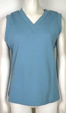 VINTAGE WOMEN'S BLUE SLEVELESS TOP VEST - CENTER STAGE - SIZE 14