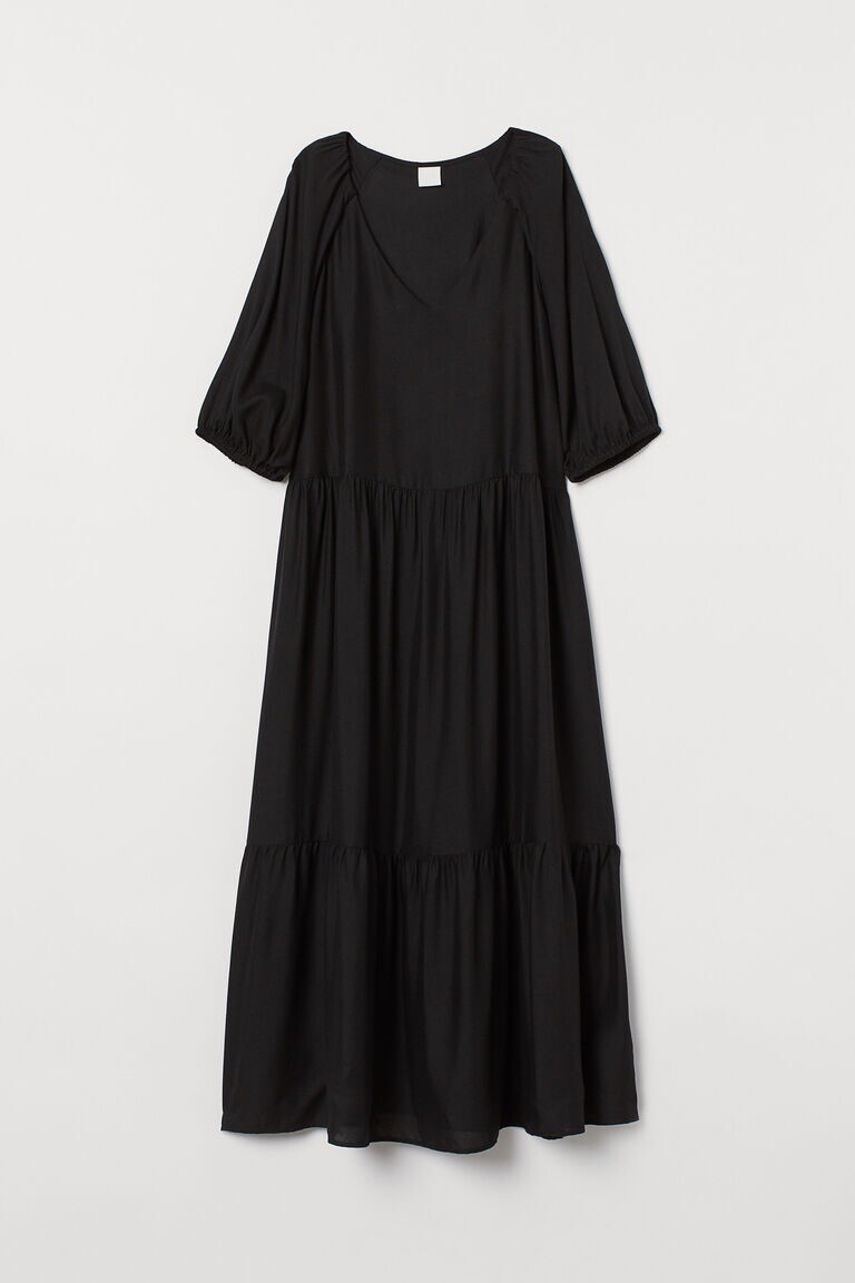 Puff Sleeves Viscose H\u0026M dress Black Midi Runs Big Measurements | eBay
