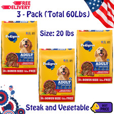 Pedigree Grilled Steak & Vegetable Adult Dry Dog Food 20 lb 3 Pack Complete Nutr 0.98 per pound