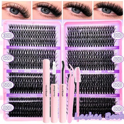 DIY Lash Extension Kit Clusters Individual Eyelashes Kit 9-16mm with Bond and Se