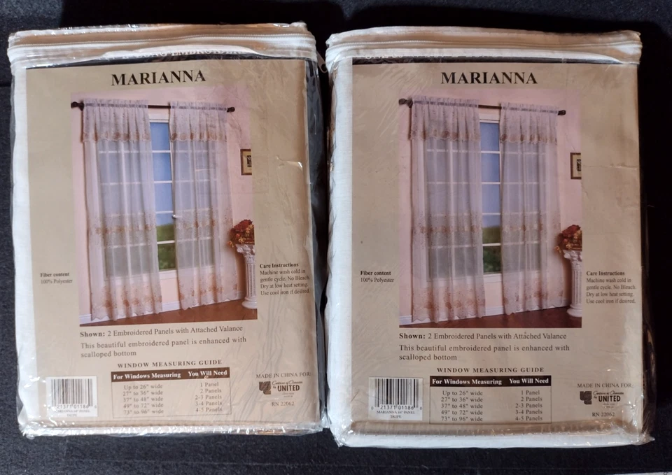 Juego de 2 paneles bordados transparentes de colección como nuevos con cenefa adjunta 50W x 84L Foto 2 de 3