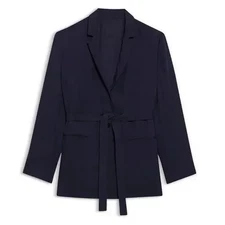 THEORY NWT $425 Elastic Back Belted Navy Jacket Top in Washed Twill Size 6