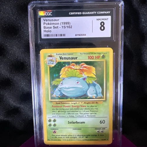 TCG Pokémon Venusaur Holo Rare Base Set Unlimited CGC 8 Near Mint #15/102 1998