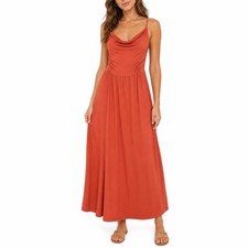 Old Navy SL Drop Waist Gingerspice Maxi Dress Cowl Neck Ruched Orange Medium