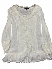 The Pyramid Collection White Lace Frilly Cardigan Size Small