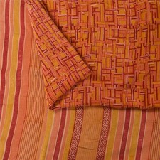 Sanskriti Vintage Saree Orange Pure Crepe Silk Abstract Print Sari 5.5 Yd Fabric