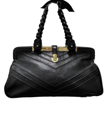 MARC JACOBS BLACK LEATHER ''CAROLINE'' CHEVRON FRAME BAG EXCELLENT GOLD HARDWARE