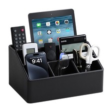 PU Leather Desk Organizer, Remote Control Holder Black 