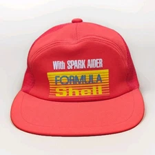 Vtg Formula Shell "With Spark Aider" Hat Red Cap Adjustable Soft Hook & Loop