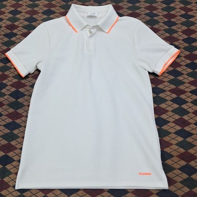 Jil Sander Polo Shirt Mens Xs White Neon Trim Made In Italy 2014 Collection