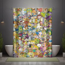 Cartoon Characters Collage Print Waterproof Shower Curtain 60" x 72" With Hooks