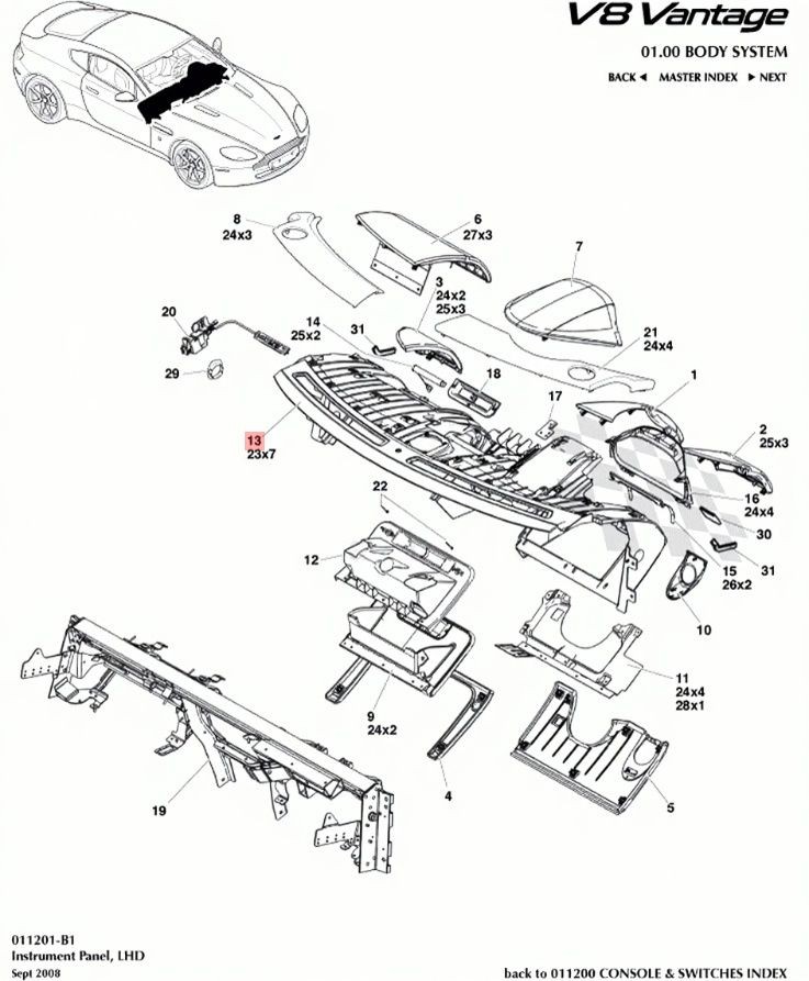 06-16 ASTON MARTIN V8 VANTAGE DASH DASHBOARD INSTRUMENT PANEL ASSEMBLY OEM