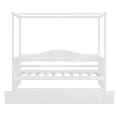 Cama de día con dosel de tamaño doble con nido de tamaño doble blanco 885AAK Foto 3 de 4