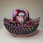 Vintage Rare Fenton Plum Opalescent Hobnail Footed Basket