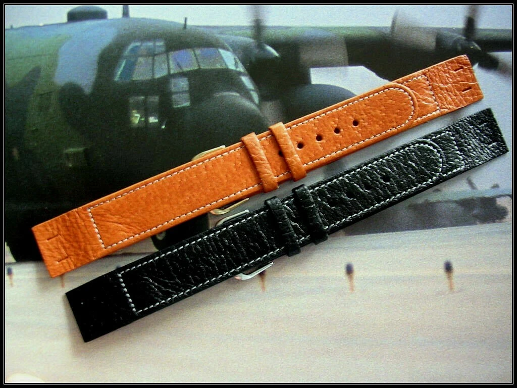 18mm XL Black Open End Genuine Pigskin watch band for Wire Lug watches IW SUISSE