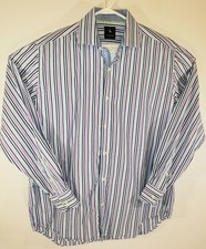 Tailorbyrd Men's Purple Blue White Striped Cotton Casual Shirt Size Large