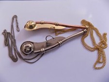 Set of 2 PCs 5" Brass Nautical Boatswain Whistle W/ Chain Bosun Call Pipe Gift