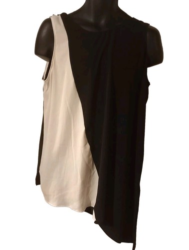 😇 Liz Jordan womens Sz XL Black & White Tunic Top Blouse Diagonal Point Buckle
