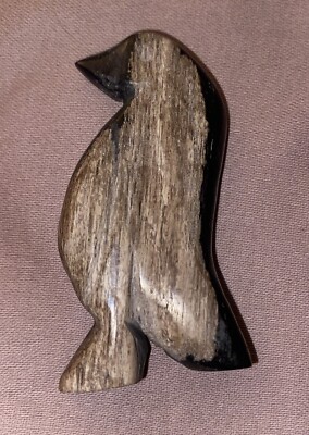 Penguin Shape Crystal Stone Palm Root Black Cream  2   H X 1  W