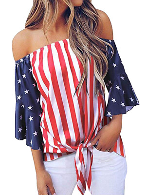 off the shoulder american flag shirt