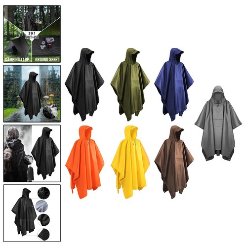 Hooded Rain Poncho Rainwear Reusable Jacket for Climbing Backpacking Hiking - Picture 2 of 71